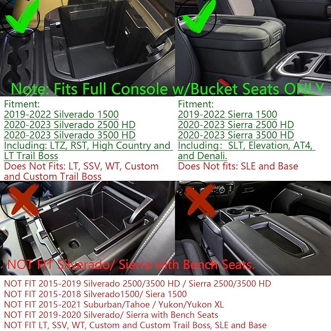 Full Size Center Console Organizer Tray Compatible with 2019-2022 Chevy Silverado/GMC Sierra 1500 and 2020-2022 2023 Silverado/Sierra 2500HD 3500HD Accessories -Full Console w/Bucket Seats ONLY, Red