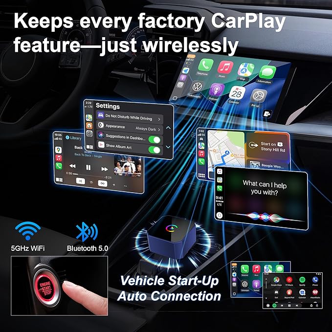 2026 Upgraded Mini Wireless CarPlay Adapter for Apple CarPlay & Android Auto, Plug & Play, Fast and Auto Connect, No Latency 2 in 1 Car Play Wireless Adapter for iPhone iOS 10+ & Android 11+