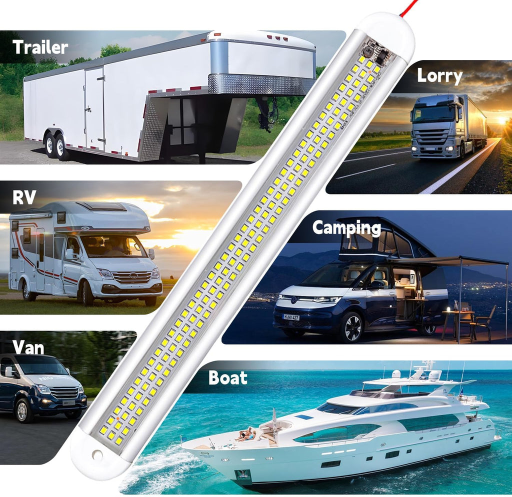 Enclosed Trailer 12v Led Light Bar, 120Leds 1500lm 8W DC 12 Volt Led Strip Lights with On/Off Switch, for Enclosed Cargo Trailer, Car Rv Van Truck Lorry Camper Boat Caravan Motorhome