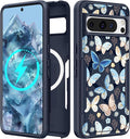 for Google Pixel 8 Pro Case - Compatible with MagSafe Women Girls Cute Magnetic Protective Cover Kawaii Girly Blue Butterfly Heavy Duty Shockproof Design for Google Pixel 8 Pro Phone Cases