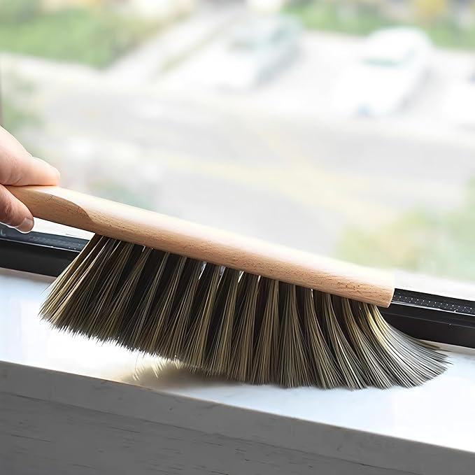 Soft Bristle Hand Brush Wooden Handle for Shop Bench Upholstery Sofa Furniture, Non-Scratch 14 Inch Long (Gray)