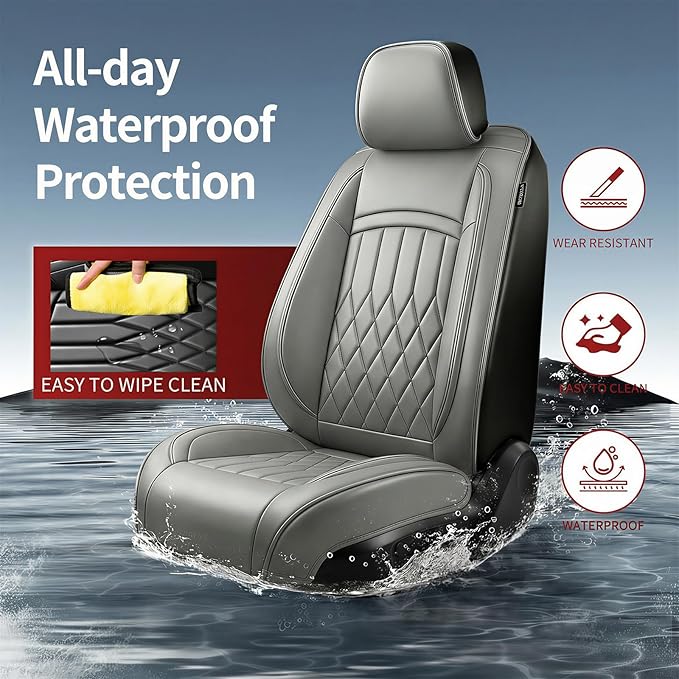 Fit RDX Car Seat Covers for Acura RDX 2010-2026 - Premium Leather, Waterproof, All-Weather, Airbag Compatible, Breathable, Easy Install, Seat Protectors, Only 2 Front seat Covers, Gray