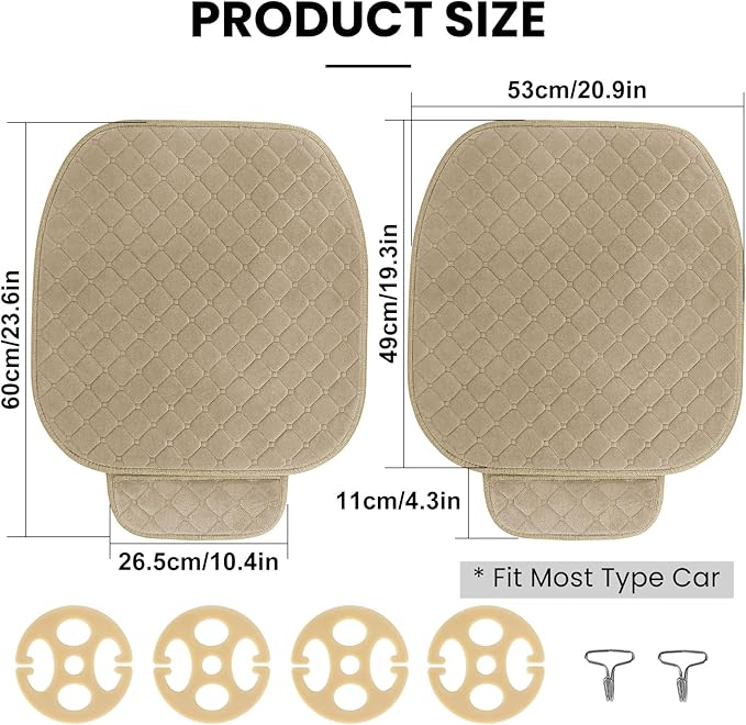 surpassme 2pc Comfortable Car Seat Covers Universal Front Seat Covers for Car Accessories with Storage Pockets, Padded Car Interior Covers for Automotive, SUV, Truck, and Van(Khaki)