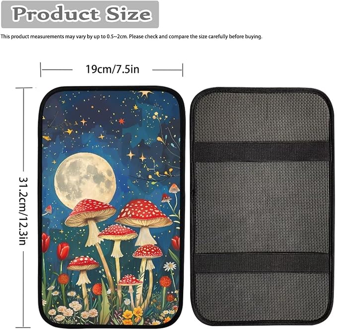 UNICEU Moom Flower Mushroom Car Center Console Armrest Cushion Cover for Women Universal Fit Most Vehicle SUV Non-Slip Auto Center Console Cushion Pad Protect for Pet Claws,Mushroom Car Accessories