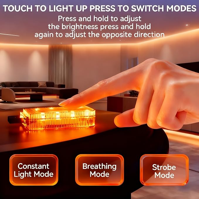 2 PCS Car USB Night Light, Portable Magnetic Car Atmosphere Interior Light, 8 High-Brightness LED Beads, Rechargeable Touch-Sensitive Light for Vehicles, Bedrooms, Hallways, Camping.(2 Amber)