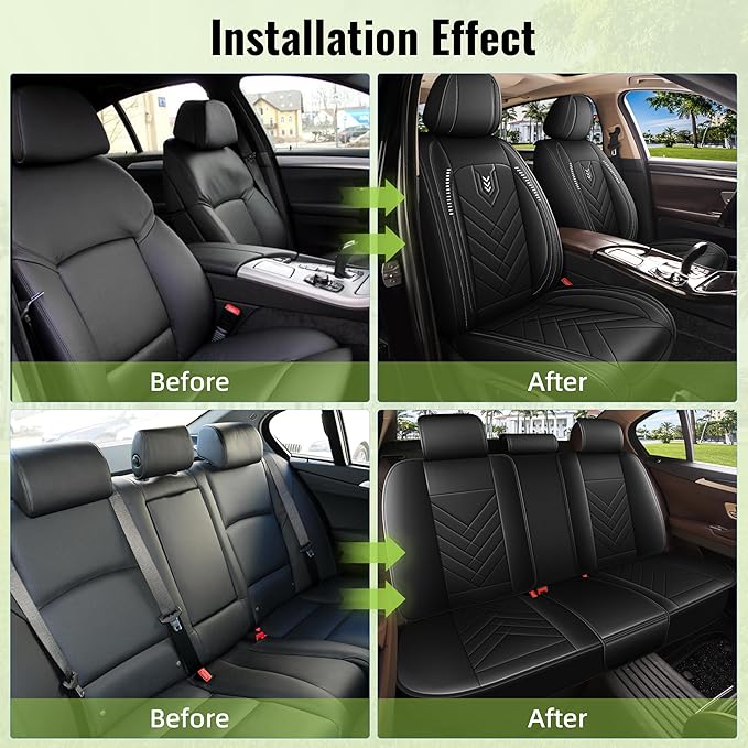 AOMSAZTO Car Seat Covers Full Set Fit for Nissan Rogue Sport 2017-2022 Waterproof Faux Leather Car Seat Cushions Automotive 5 Seat Covers Set（Black）