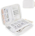 Mkono Electronics Organizer Travel Cable Cord Organizer Cotton Bag, Portable All-in-One Accessories Travel Essentials Storage Case with Tassel for Cable Charger Phone USB Pouch for Women, White