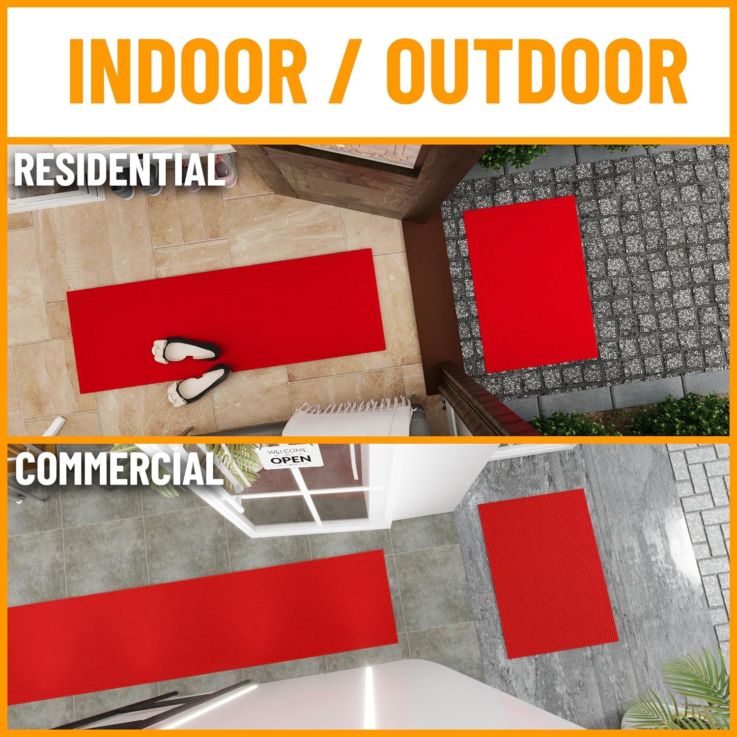 Ottomanson 2' x 29' Hallway Runner with Scraper Pile - Extra Durable Non-Slip Rug Mat for Indoor & Outdoor Use - Ideal for Kitchen, Entryway, Patio & Garage - High-Traffic Carpet, Red