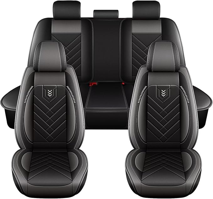 AOMSAZTO Full Set Seat Covers Fit for VW/Volkswagen CC 2009-2017: 2 Row 5 Seats Faux Leather Waterproof Seat Covers Automotive Seat Cushion Protector(Black&Grey)