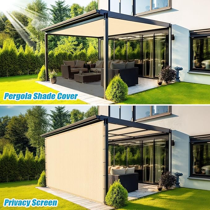 Amagenix 90% Sun Shade Cloth with Grommets, 12' x 12' Pergola Replacement Shade Cover Canopy Privacy Screen for Outdoor Patio Garden, Wheat (We Customized)