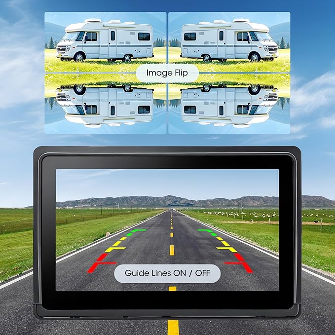 10.1" - 3 Wireless RV Backup Camera System, 1080P DVR Touch Screen Rear Side Cameras for Monitoring, Compatible with Furrion Pre-Wired Plug, Clear Night Vision Camera for Trailer Truck, A23