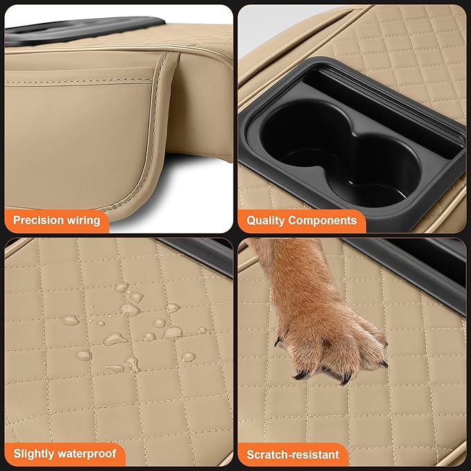 Center Console Cover Fit for Kia Sorento 2003-2025 with 2 Storage Bags Waterproof Leather Quilted Pattern Car Armrest Cover Cushion Elevating Pad Anti-Slip(Beige)