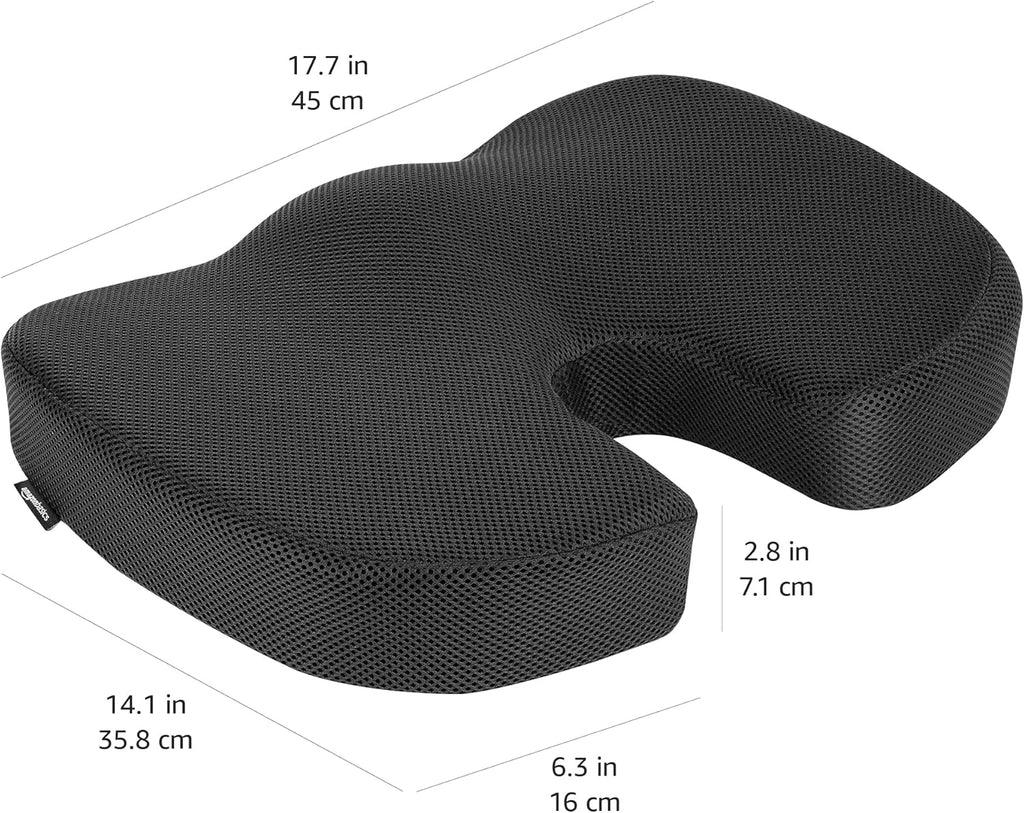 Amazon Basics Comfortable Seat Cushion for Office Chairs, Enhanced Memory Foam, Black