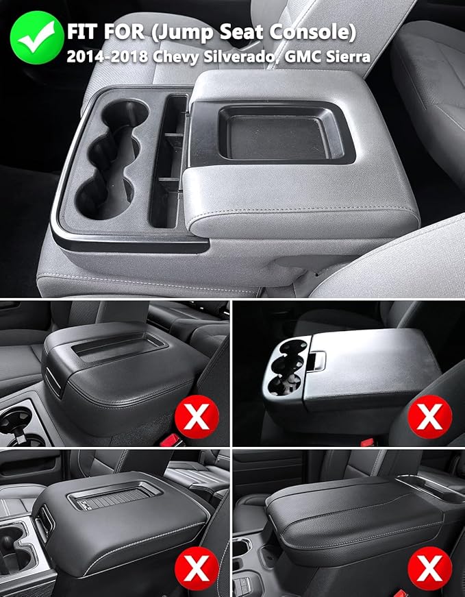 KBH Center Console Armrest Cushion Cover for 2014-2018 Chevy Silverado, GMC Sierra, 40/20/40 Split Bench Jump Seat, Vinyl Leather Trim, Anti-Scratch, Black