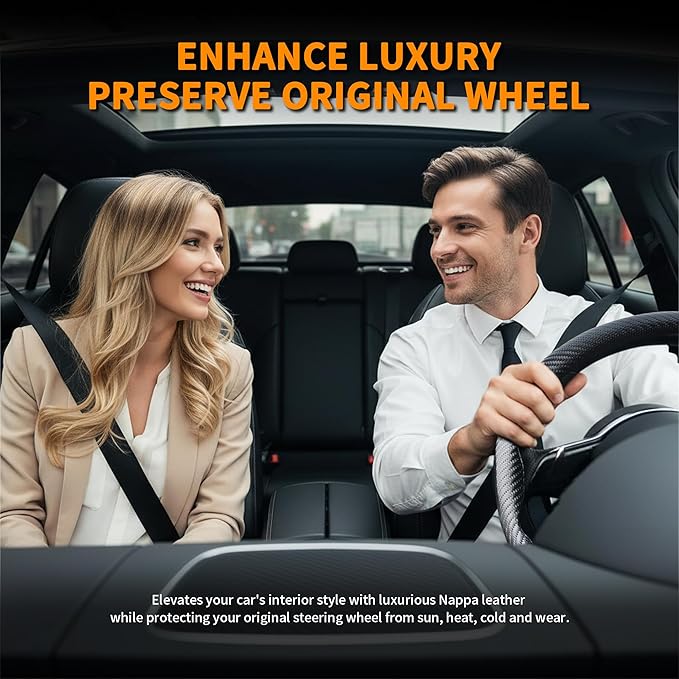 Carbon Fiber Steering Wheel Cover, Universal 15 Inch Snap On Car Steering Wheel Cover for Men/Women, Comfortable & Breathable Microfiber Car Accessories Interior (Black)