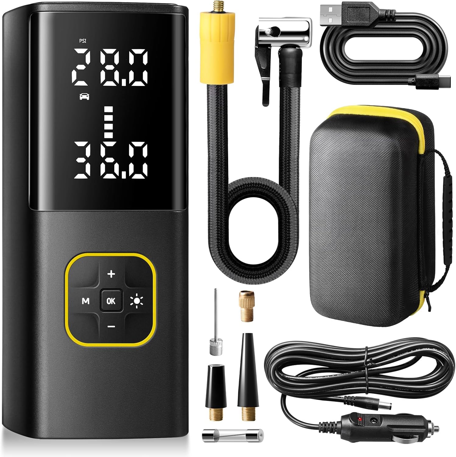 Zune Lotoo Rechargeable Tire Inflator Portable Air Compressor for Car Tires, 150PSI Battery Powered Cordless Air Pump with Digital Pressure Gauge & Auto Shutoff for Bike Motorcycle E-Bike Ball