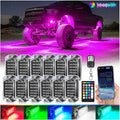 12Pods Full Angle RGB LED Rock Lights Kit for Trucks Pickup Jeep UTV ATV SXS Off-Road, 360Chip Waterproof Multicolor Underglow Light with APP/RF Remote, Pre Wired 12V Underbody Accent Light Dual Zone