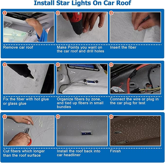 AZIMOM 16W Twinkle & Sound Activate 650pcs*0.03in*13.1ft Fiber Optic Starlight Headliner Kits for Car Home Star Ceiling Sky Decoration, APP& Remote Control Light Engine End Glow Fiber