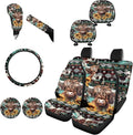 FKELYI Aztec Cattle Anti-Slip Car Seat Cover Steering Wheel Cover, Sunflower Seat Cushions, Gear Shifter Knob and Handbrake Cover, Headrest Covers, Cup Coasters