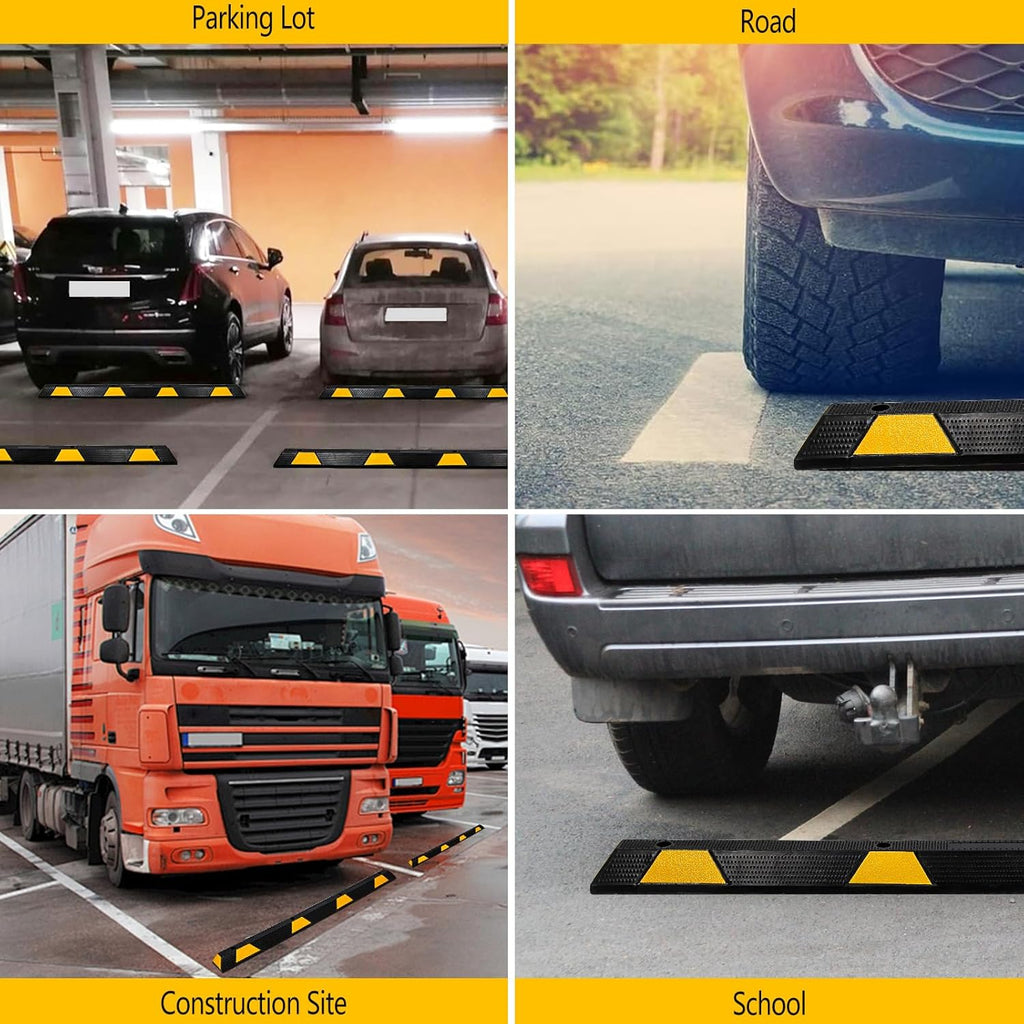 Curb Parking Garage Floor Stopper - 72 Inch Extra Wide Heavy Duty Rubber Parking Lot Stopper, for Vehicles Truck Driveway, Protect Pumpers from Cars Vans Trucks 2PCS