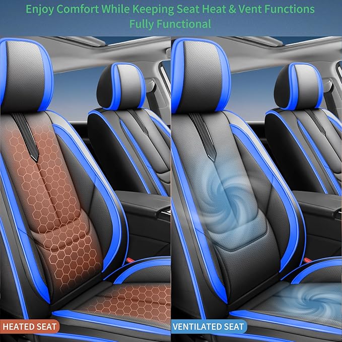 Fit 4Runner Car Seat Covers (5 Seats) for Select Toyota 4Runner 2003-2024 2025 2026 - Full Coverage Leather,Airbag Compatible, Waterproof & All Weather Seat Cushion Protector,Full Black-Blue
