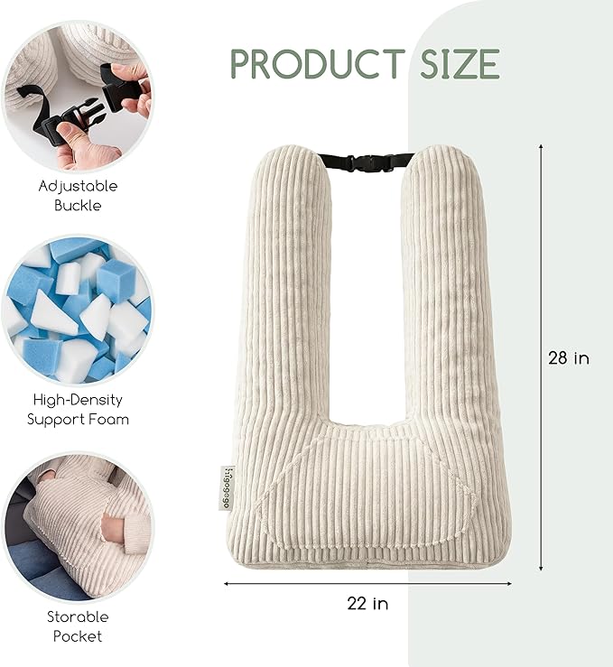 HIGOGOGO Washable Travel Pillow, Car Pillow for Kids & Adults, Travel Pillows with Removable Soft Cover and High-Support Foam, Fix Neck and Body Sitting/Sleeping on The Trip, Beige