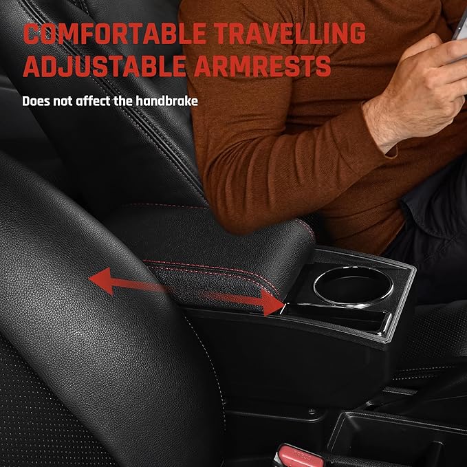 Car Armrest Box for Nissan Almera Versa 2012-2019 Auto Accessories Center Console Leather Arm Rest Double-Layer Storage Space with Cup Holder (Red Thread)