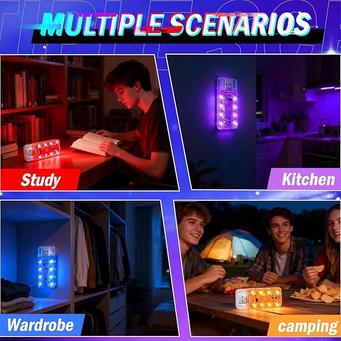 4 PCS Car LED Lights, USB Plug-in Rechargeable 8 High-Brightness LED Beads,Portable Mini Touch Control Dimmable Night Light for Car/Bedroom/Party/Holiday Decoration (2Red&2Blue)