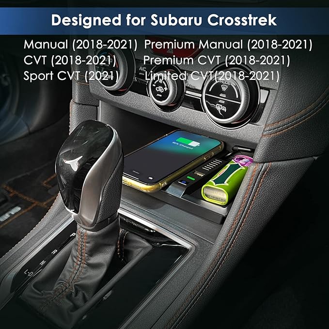 CarQiWireless Wireless Charger for Subaru Crosstrek Accessories 2018-2023, for Impreza Accessories 2017-2023,Wireless Charging Pad Center Console Organizer for Crosstrek 2023 2022 2021 2020 2019