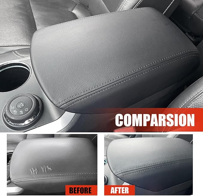 Center Console Cover for Ford Explorer 2019 2018 2017 2016 2015 2014 2013 2012 2011 - Vinyl Leather Console Lid Cushion Protector for 2011-2019 Ford Explorer Interior Accessories (Black)