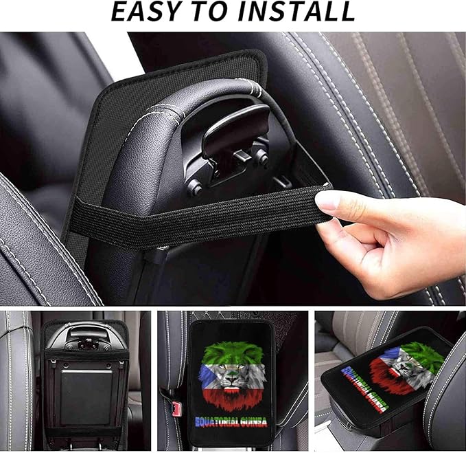 Vintage Equatorial Guinea Guinean Flag Lion Head Auto Center Console Armrest Cover Car Handrail Box Cushion Pad Mat Universal Fit Most Vehicle Sedan Truck SUV Soft Comfort Decor Accessories