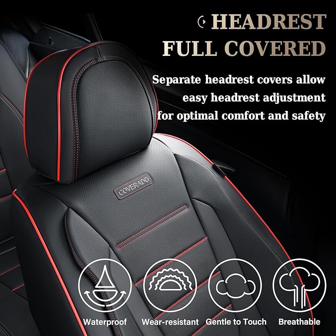 Coverado Seat Covers, Car Seat Covers Front Seats, Car Seat Cover, Car Seat Protector Waterproof, Car Seat Cushion Nappa Leather, Seat Covers for Cars Carseat Cover Universal Fit for Most Cars-Redline