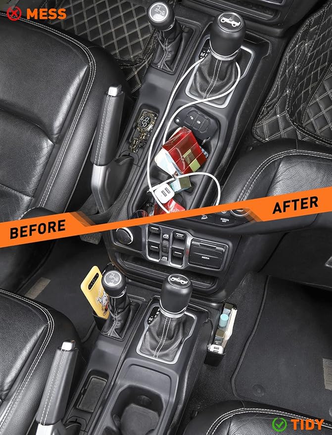 Savadicar GT-2 Shifter Storage Box, American Flag Gear Shift Tray, Center Console Organizer for 2018-2025 Jeep Wrangler JL JLU 4XE & Gladiator JT, Interior Accessories, Black,1 PC