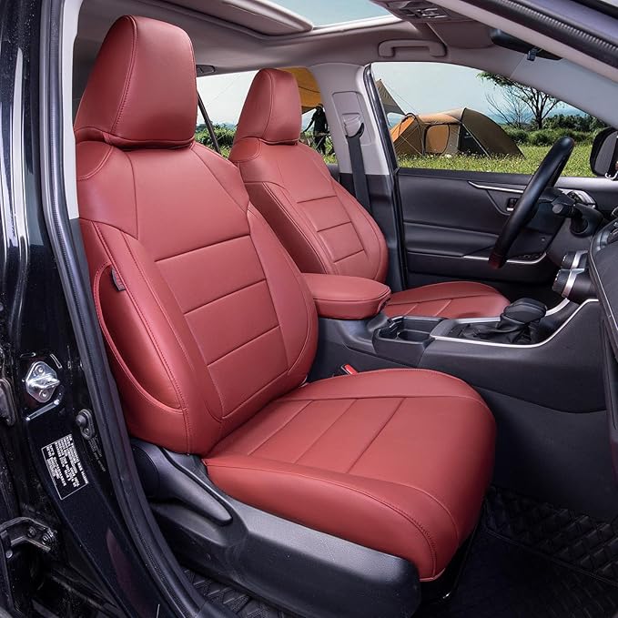 coverdream 2026 Rav4 Seat Covers Custom Fit for 2026 Toyota Rav4 Hybrid (SE,XSE) & PHEV GR Sport SUV,Full Set Luxury Waterproof Leather Car Seat Protector Wine Red