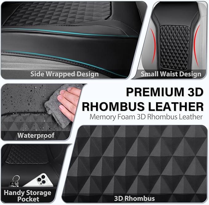 CAR PASS 1Pcs Nappa Leather Front Seat Cover for Cars, Waterproof Sideless Car Seat Cover, Durable Non-Slip Seat Protector Cover Universal Fit for Most Automotive, Vans, SUVs, and Trucks, 1 Pack Black