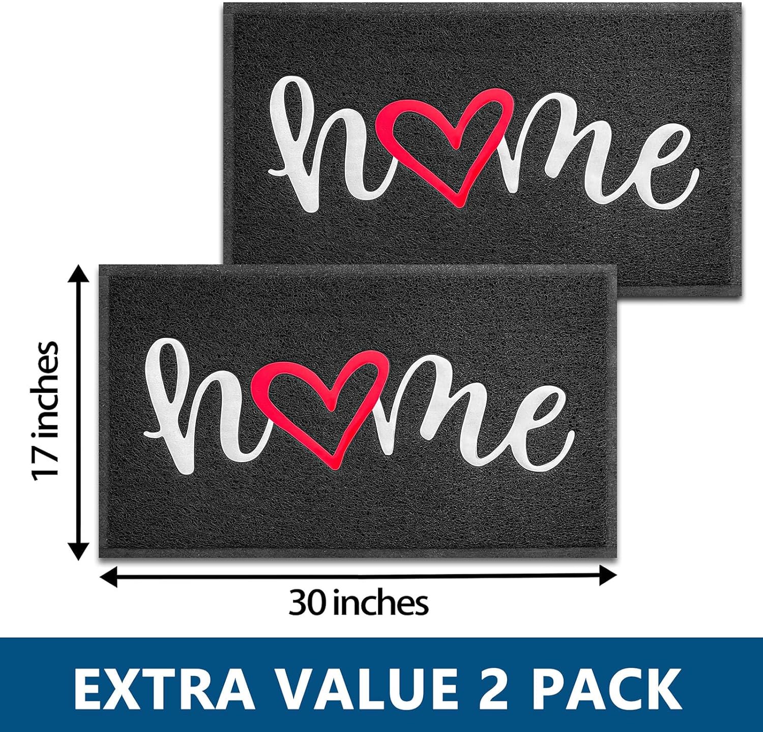 EARTHALL Door Mat 2-Pack Outside Inside Home Doormat 30"x17.5" Durable Floor Mat Non Slip Rug Ultra Absorb Mud Easy Clean Front Doormat for Garage, Entryway, Patio, High Traffic Areas, Black