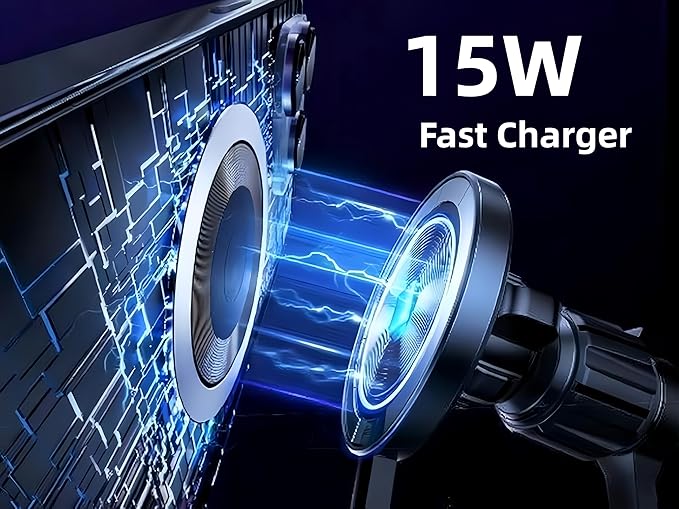 MagSafe Car Mount Charger, 15W Fast Magnetic Wireless Car Charger, Magnetic Phone Holder with 360° Adjustable Mount and Memory Alloy Bendable Arm for iPhone 17/16/15/14/13/12 Series