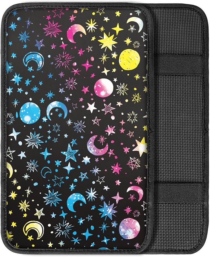 Coldinair Colorful Moon Stars Print Car Center Console Pad,Auto Interior Accessories Decoration,Auto Armrest Cover Protector for Most Vehicle, SUV, Truck, Car