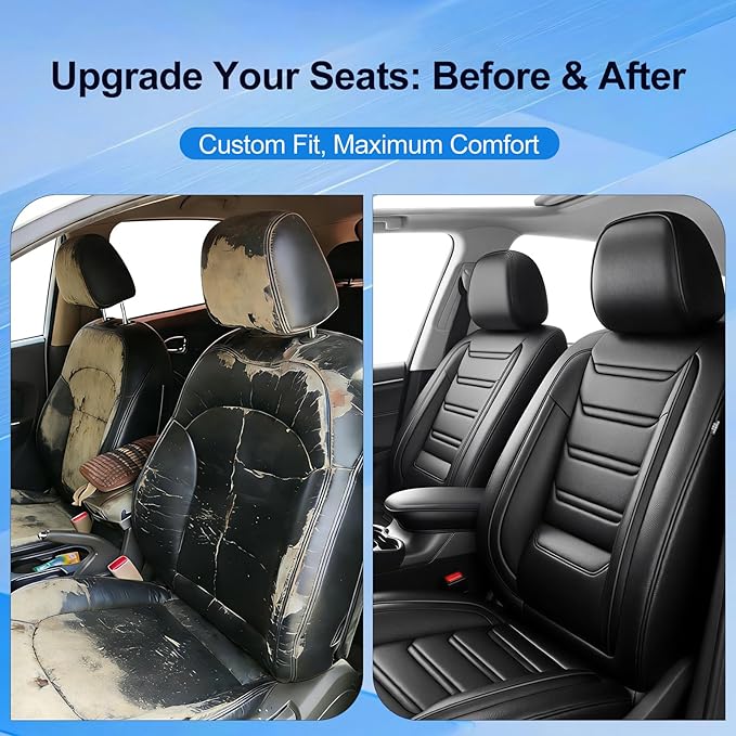 Fit Sonic Car Seat Covers for Select Chevrolet/Chevy Sonic 2012-2020 - Premium Full Coverage Leather, Airbag Compatible, Waterproof & All Weather Seat Cushion Protector, Full Set, Black