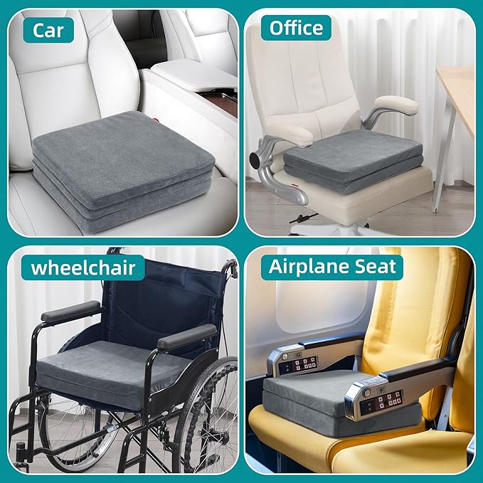 MABOZOO Height Adjustable Chair Cushions, 6 Inch Thick Office Chair Booster Seat Cushion to Raise Height, Extra Thick Seat Pad for Wheelchair, Home, Office, Car (Gray)