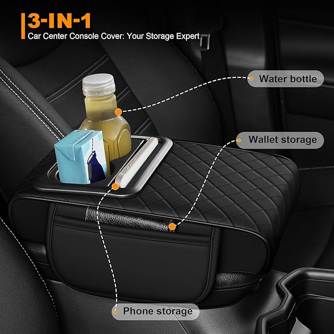 Armrest Cover for Car Fit for Jeep Grand Cherokee - Center Console Cover with Cup Holders and 2 Storage Pockets(Black)