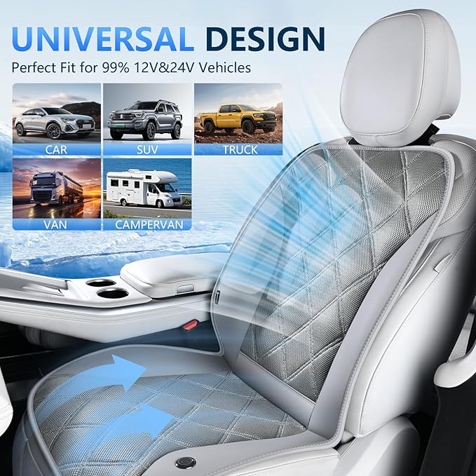 FLORICH Cooling Car Seat Cushion Front Seat Ventilated Car Seat Cover 2-Hours Auto Off Cooling Mat for Car Seats with 3-Speed Adjustable Universal Fit for 12V/24V Car SUV Truck Van for Summer, Gray