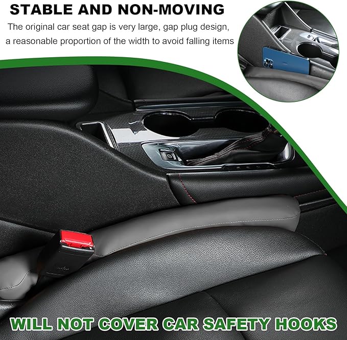 2 PCS Leather Car Seat Gap Filler, Auto Seat Blocker Organizer Fill The Gap Between Seat and Console, Universal Gap Filler Plug Stop Things from Dropping for Car SUV Truck (Black)