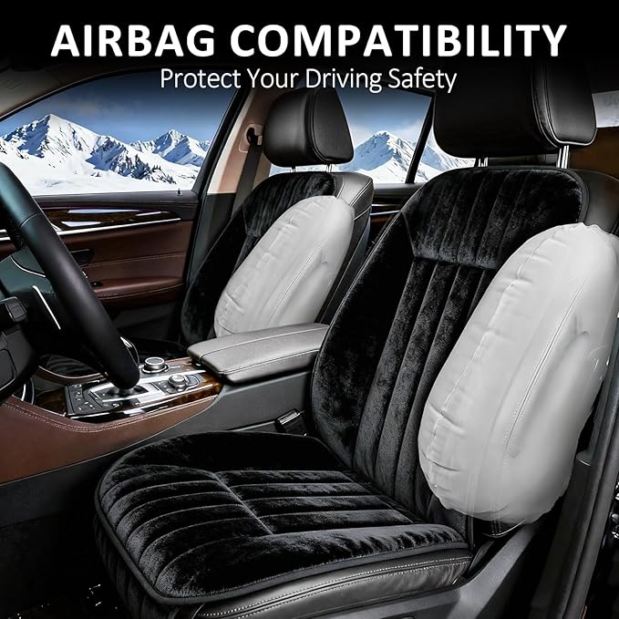 Car Seat Cushion in Winter for Driver or Passenger, Full Back and Seat Support, Soft Fuzzy Car Seat Covers with Non-Slip Bottom, Universal Fit for Most Vehicle SUV Truck Sedan Vans
