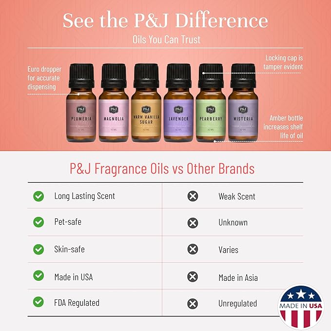 P&J Trading Fragrance Oil Ladies Set | Pearberry, Lavender, Warm Vanilla Sugar, Plumeria, Magnolia, Wisteria Candle Scents for Candle Making, Freshie Scent, Soap Making Supplies, Diffuser Oil Scents