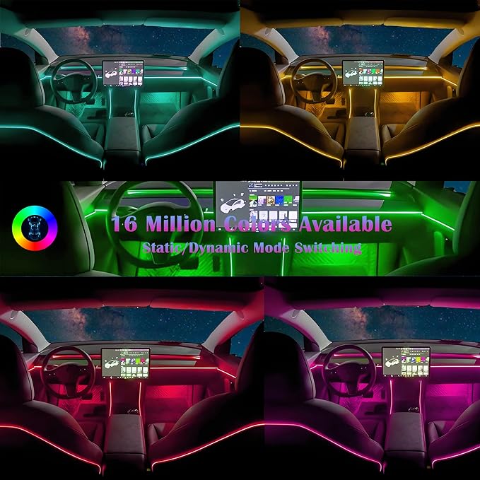 Dreamcolor Acrylic Interior Car LED Strip Light, RGB 10 in 1 Fiber Optic Ambient Lighting Kits, 16 Million Colors Sound Active Function Car Neon Lights with Wireless APP