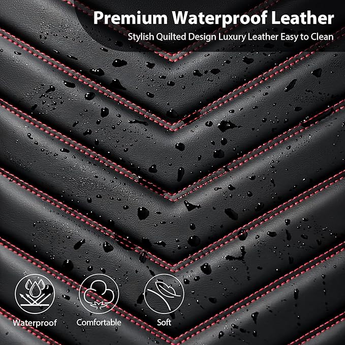 CAR PASS 3D Foam Faux Leather Car Seat Covers Full Set, Red Waterproof Leather Seat Cover for Cars,Luxury Universal Fit for SUV Truck Sedan Automotive,Armrest Airbag Compatible Anti-Slip,Black and Red
