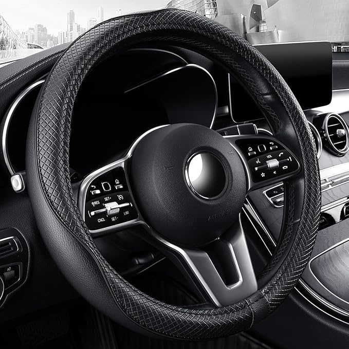 GXT Steering Wheel Cover, PU Leather, Universal 15 Inches, Non-Slip, Odourless Car Interior(Black)