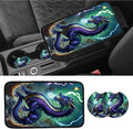 Car Armrest Cover Pads Universal Fashion Cute Auto Center Console Armrest Cover Pad with 2PCS Car Coasters Soft Waterproof Car Armrest Seat Protector for Women Girls, Blue Dragon