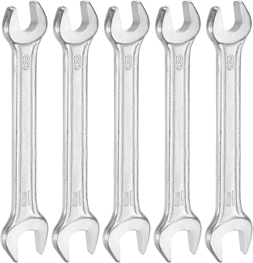 HARFINGTON 5pcs Double Open End Wrench 8mm x 10mm Metric 15 Degree Offset Angle Small Flat Head Wrench Galvanizing Open Ended Spanner for Automotive Repair Furniture Assembly